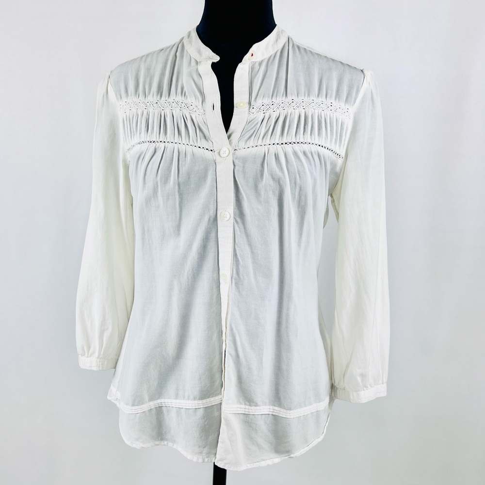 Hilfiger Denim button up shirt. Women size small. Boho white spring summer shirt